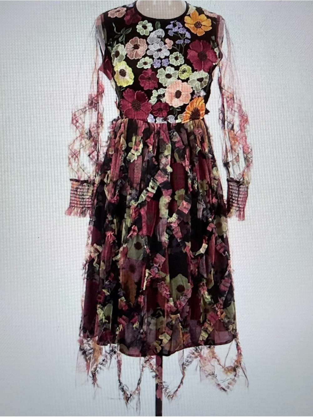 Black and Floral Dress with Multicolor 3D Floral Embroidery Size XL